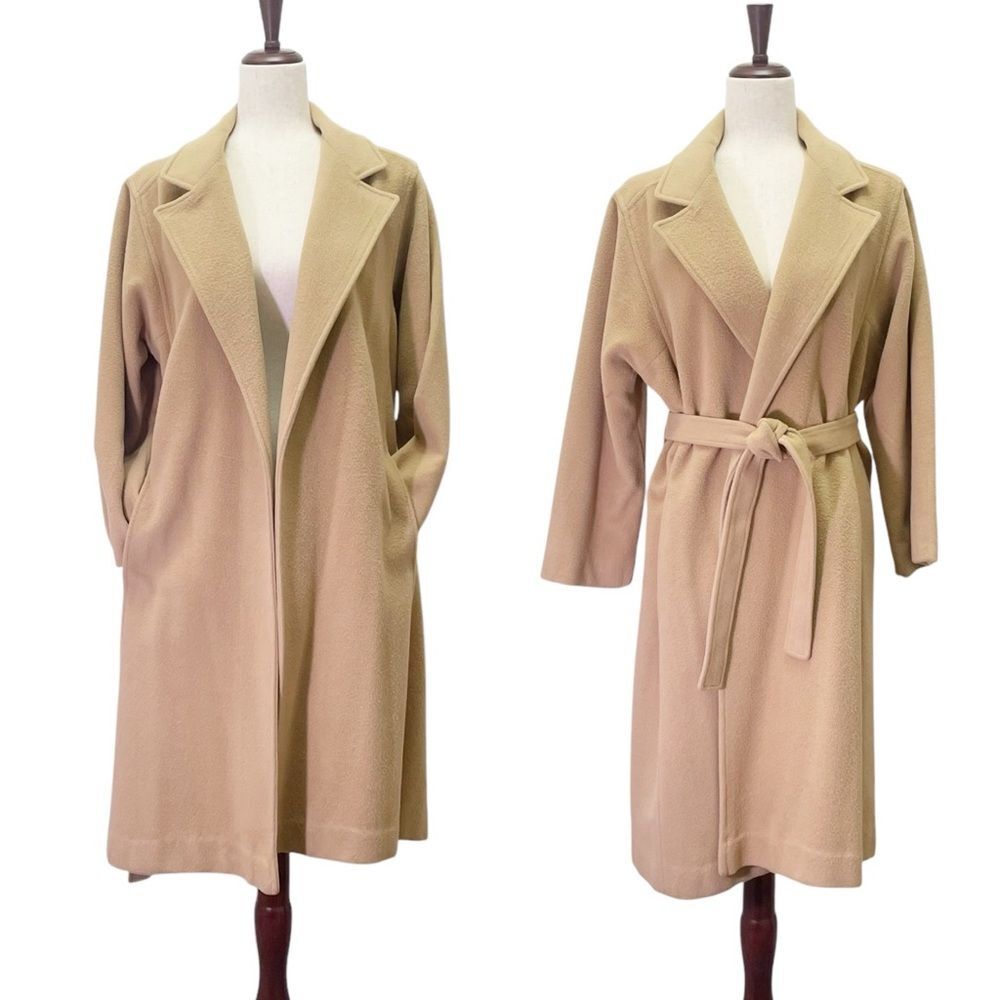 Vintage 100% Cashmere Belted Trench Coat Overcoat Camel Tan Women’s Size Medium